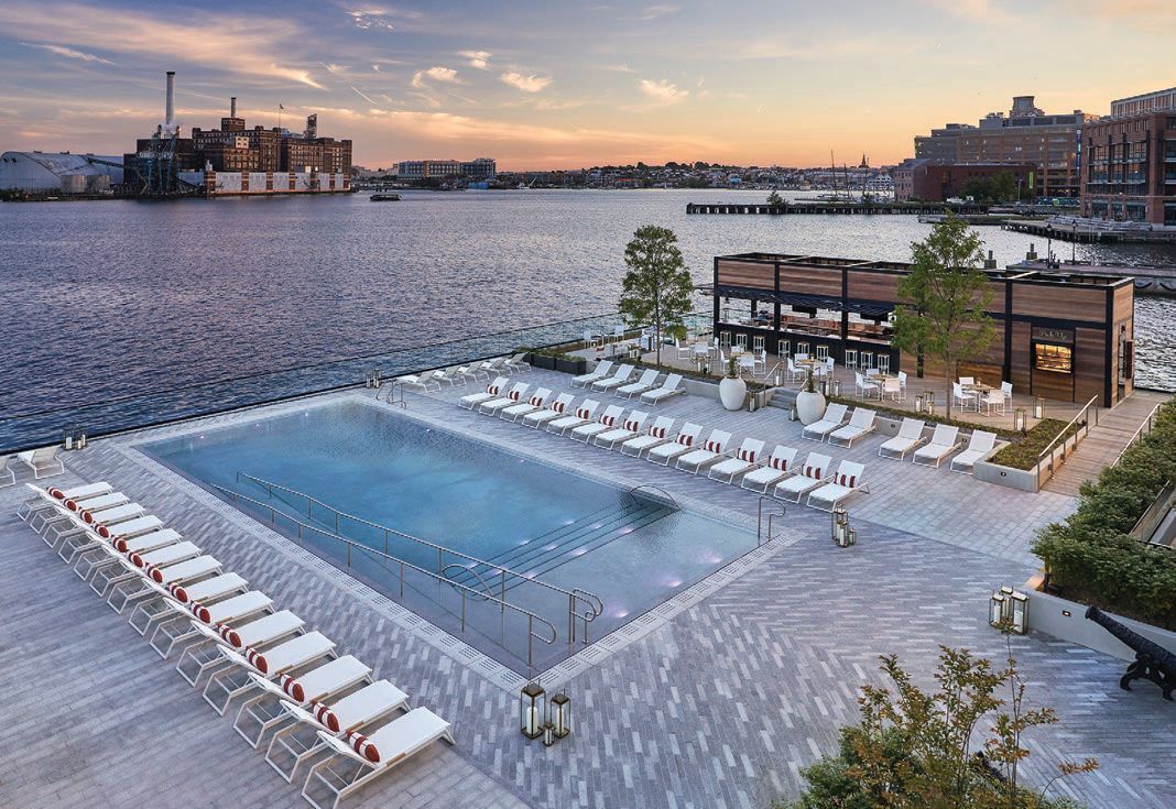 The gorgeous pool and deck at the Sagamore Pendry Baltimore PHOTO COURTESY OF BRANDS