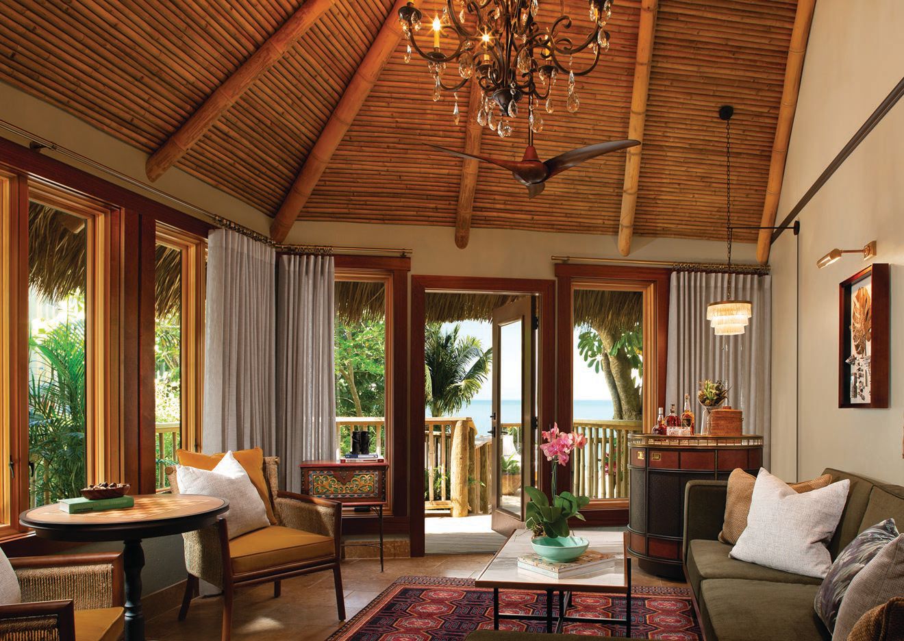 Vaulted ceilings and British West Indies-inspired decor make for alluring accommodations PHOTO COURTESY OF LITTLE PALM ISLAND RESORT & SPA