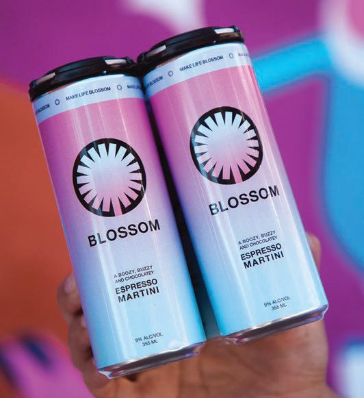 The vibrant cans from DC-based Blossom, a ready-to-drink espresso martini COURTESY OF BLOSSOM BEVERAGES