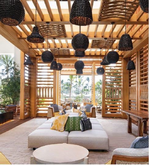 An airy lounge on the ground level  PHOTO COURTESY OF MAUNA LANI AUBERGE RESORTS COLLECTION