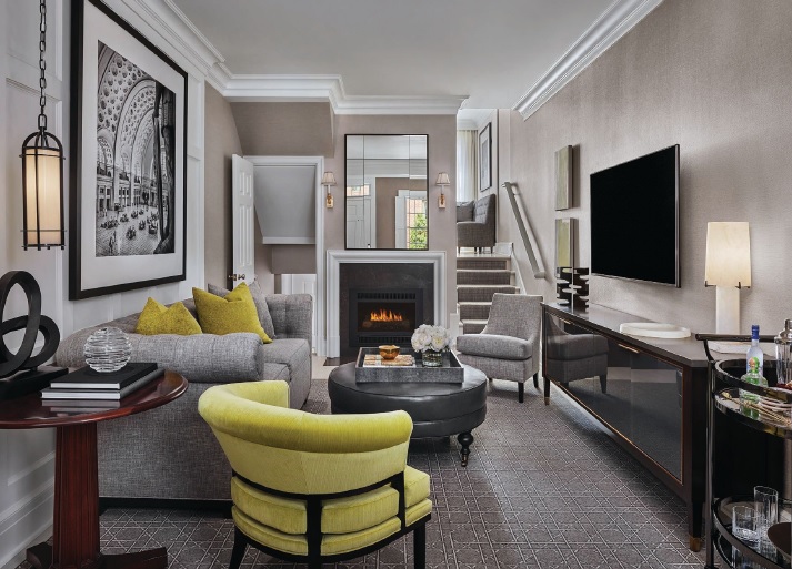 Guests at Rosewood Washington, DC will walk into a gorgeous living room designed by DC native Thomas Pheasant. PHOTO COURTESY OF ROSEWOOD WASHINGTON, DC